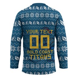 Personalized Gold Coast Titans Christmas Hockey Jersey Australian Rugby Fans - Pixelated Ugly Xmas Pattern Mascot Santa