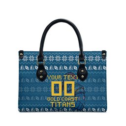 Personalized Gold Coast Titans Christmas Leather Bag Australian Rugby Fans - Pixelated Ugly Xmas Pattern Mascot Santa