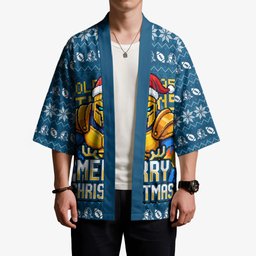 Personalized Gold Coast Titans Christmas Kimono Australian Rugby Fans - Pixelated Ugly Xmas Pattern Mascot Santa