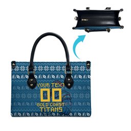 Personalized Gold Coast Titans Christmas Leather Bag Australian Rugby Fans - Pixelated Ugly Xmas Pattern Mascot Santa