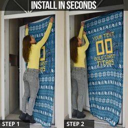 Personalized Gold Coast Titans Christmas Door Cover Australian Rugby Fans - Pixelated Ugly Xmas Pattern Mascot Santa