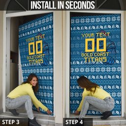 Personalized Gold Coast Titans Christmas Door Cover Australian Rugby Fans - Pixelated Ugly Xmas Pattern Mascot Santa