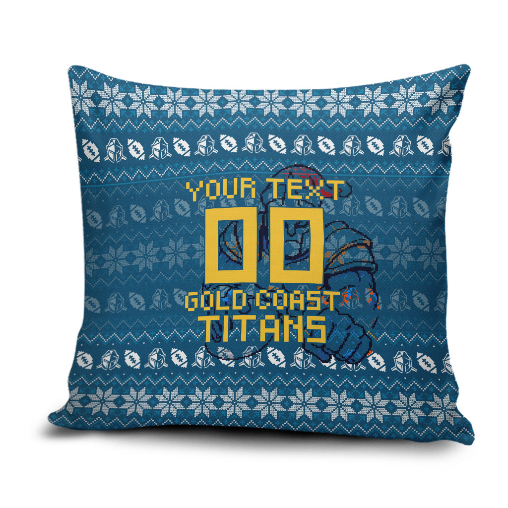 Personalized Gold Coast Titans Christmas Pillow Cover Australian Rugby Fans - Pixelated Ugly Xmas Pattern Mascot Santa