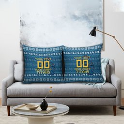 Personalized Gold Coast Titans Christmas Pillow Cover Australian Rugby Fans - Pixelated Ugly Xmas Pattern Mascot Santa