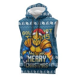 Personalized Gold Coast Titans Christmas Sleeveless Hoodie Australian Rugby Fans - Pixelated Ugly Xmas Pattern Mascot Santa