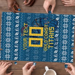 Personalized Gold Coast Titans Christmas Puzzle Australian Rugby Fans - Pixelated Ugly Xmas Pattern Mascot Santa