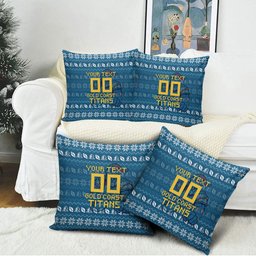 Personalized Gold Coast Titans Christmas Pillow Cover Australian Rugby Fans - Pixelated Ugly Xmas Pattern Mascot Santa