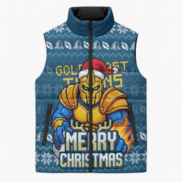 Personalized Gold Coast Titans Christmas Sleeveless Puffer Jacket Australian Rugby Fans - Pixelated Ugly Xmas Pattern Mascot Santa