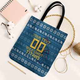 Personalized Gold Coast Titans Christmas Tote Bag Australian Rugby Fans - Pixelated Ugly Xmas Pattern Mascot Santa