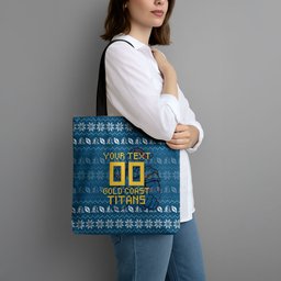 Personalized Gold Coast Titans Christmas Tote Bag Australian Rugby Fans - Pixelated Ugly Xmas Pattern Mascot Santa