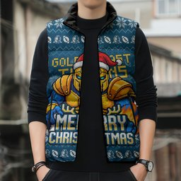 Personalized Gold Coast Titans Christmas Sleeveless Puffer Jacket Australian Rugby Fans - Pixelated Ugly Xmas Pattern Mascot Santa
