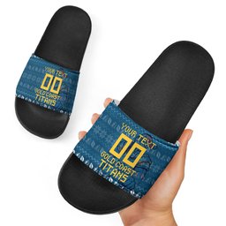 Personalized Gold Coast Titans Christmas Slide Sandals Australian Rugby Fans - Pixelated Ugly Xmas Pattern Mascot Santa
