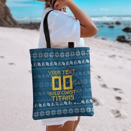 Personalized Gold Coast Titans Christmas Tote Bag Australian Rugby Fans - Pixelated Ugly Xmas Pattern Mascot Santa