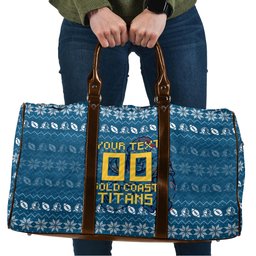 Personalized Gold Coast Titans Christmas Travel Bag Australian Rugby Fans - Pixelated Ugly Xmas Pattern Mascot Santa