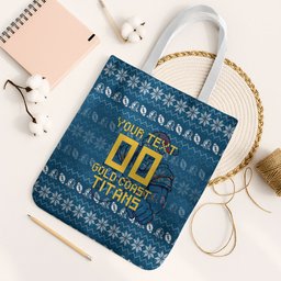 Personalized Gold Coast Titans Christmas Tote Bag Australian Rugby Fans - Pixelated Ugly Xmas Pattern Mascot Santa