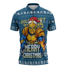 Personalized Gold Coast Titans Christmas Zipper Polo Shirt Australian Rugby Fans - Pixelated Ugly Xmas Pattern Mascot Santa