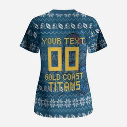 Personalized Gold Coast Titans Christmas Scrub Top Australian Rugby Fans - Pixelated Ugly Xmas Pattern Mascot Santa
