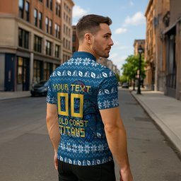 Personalized Gold Coast Titans Christmas Zipper Polo Shirt Australian Rugby Fans - Pixelated Ugly Xmas Pattern Mascot Santa