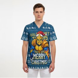 Personalized Gold Coast Titans Christmas Scrub Top Australian Rugby Fans - Pixelated Ugly Xmas Pattern Mascot Santa