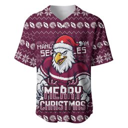 Personalized Sea Eagles Christmas Baseball Jersey Australian Rugby Fans - Pixelated Ugly Xmas Pattern Mascot Santa