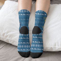 Personalized Gold Coast Titans Christmas Crew Socks Australian Rugby Fans - Pixelated Ugly Xmas Pattern Mascot Santa