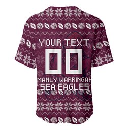 Personalized Sea Eagles Christmas Baseball Jersey Australian Rugby Fans - Pixelated Ugly Xmas Pattern Mascot Santa