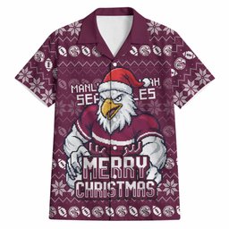 Personalized Sea Eagles Christmas Hawaiian Shirt Australian Rugby Fans - Pixelated Ugly Xmas Pattern Mascot Santa