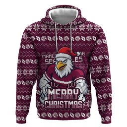 Personalized Sea Eagles Christmas Hoodie Australian Rugby Fans - Pixelated Ugly Xmas Pattern Mascot Santa