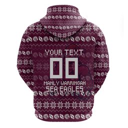 Personalized Sea Eagles Christmas Zip Hoodie Australian Rugby Fans - Pixelated Ugly Xmas Pattern Mascot Santa