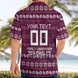 Personalized Sea Eagles Christmas Hawaiian Shirt Australian Rugby Fans - Pixelated Ugly Xmas Pattern Mascot Santa
