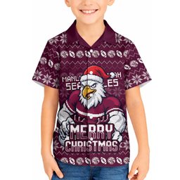 Personalized Sea Eagles Christmas Hawaiian Shirt Australian Rugby Fans - Pixelated Ugly Xmas Pattern Mascot Santa