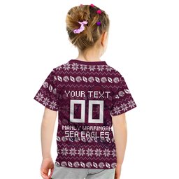 Personalized Sea Eagles Christmas Kid T Shirt Australian Rugby Fans - Pixelated Ugly Xmas Pattern Mascot Santa