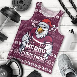 Personalized Sea Eagles Christmas Men Tank Top Australian Rugby Fans - Pixelated Ugly Xmas Pattern Mascot Santa