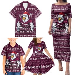 Personalized Sea Eagles Christmas Family Matching Puletasi and Hawaiian Shirt Australian Rugby Fans - Pixelated Ugly Xmas Pattern Mascot Santa