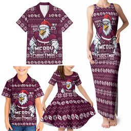 Personalized Sea Eagles Christmas Family Matching Tank Maxi Dress and Hawaiian Shirt Australian Rugby Fans - Pixelated Ugly Xmas Pattern Mascot Santa