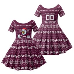 Personalized Sea Eagles Christmas Family Matching Mermaid Dress and Hawaiian Shirt Australian Rugby Fans - Pixelated Ugly Xmas Pattern Mascot Santa