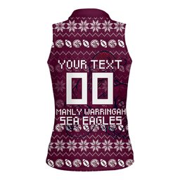 Personalized Sea Eagles Christmas Women Sleeveless Polo Shirt Australian Rugby Fans - Pixelated Ugly Xmas Pattern Mascot Santa