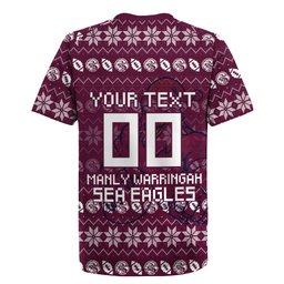 Personalized Sea Eagles Christmas Rugby Jersey Australian Rugby Fans - Pixelated Ugly Xmas Pattern Mascot Santa