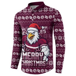 Personalized Sea Eagles Christmas Button Sweatshirt Australian Rugby Fans - Pixelated Ugly Xmas Pattern Mascot Santa