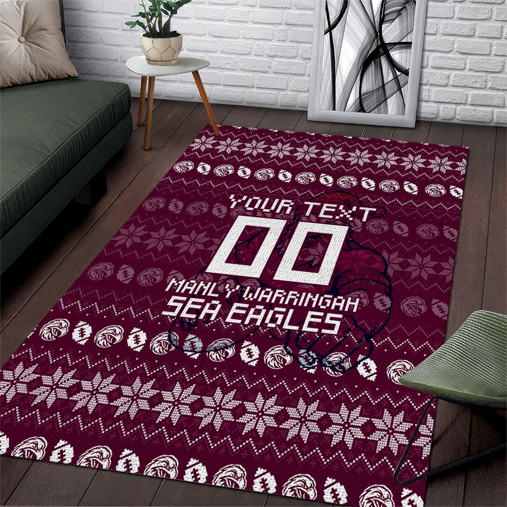 Personalized Sea Eagles Christmas Area Rug Australian Rugby Fans - Pixelated Ugly Xmas Pattern Mascot Santa