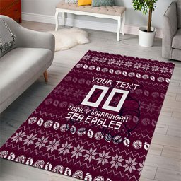 Personalized Sea Eagles Christmas Area Rug Australian Rugby Fans - Pixelated Ugly Xmas Pattern Mascot Santa