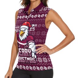 Personalized Sea Eagles Christmas Women Sleeveless Polo Shirt Australian Rugby Fans - Pixelated Ugly Xmas Pattern Mascot Santa
