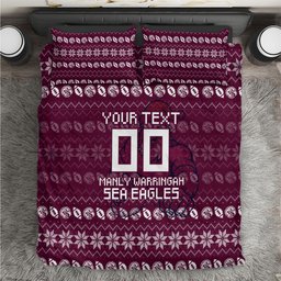 Personalized Sea Eagles Christmas Bedding Set Australian Rugby Fans - Pixelated Ugly Xmas Pattern Mascot Santa