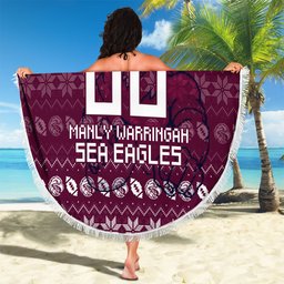 Personalized Sea Eagles Christmas Beach Blanket Australian Rugby Fans - Pixelated Ugly Xmas Pattern Mascot Santa