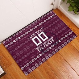 Personalized Sea Eagles Christmas Rubber Doormat Australian Rugby Fans - Pixelated Ugly Xmas Pattern Mascot Santa