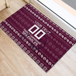 Personalized Sea Eagles Christmas Rubber Doormat Australian Rugby Fans - Pixelated Ugly Xmas Pattern Mascot Santa