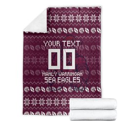 Personalized Sea Eagles Christmas Blanket Australian Rugby Fans - Pixelated Ugly Xmas Pattern Mascot Santa