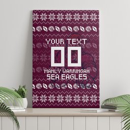 Personalized Sea Eagles Christmas Canvas Wall Art Australian Rugby Fans - Pixelated Ugly Xmas Pattern Mascot Santa