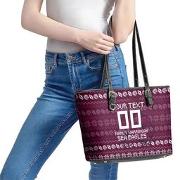 Personalized Sea Eagles Christmas Leather Tote Bag Australian Rugby Fans - Pixelated Ugly Xmas Pattern Mascot Santa