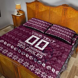 Personalized Sea Eagles Christmas Quilt Bed Set Australian Rugby Fans - Pixelated Ugly Xmas Pattern Mascot Santa